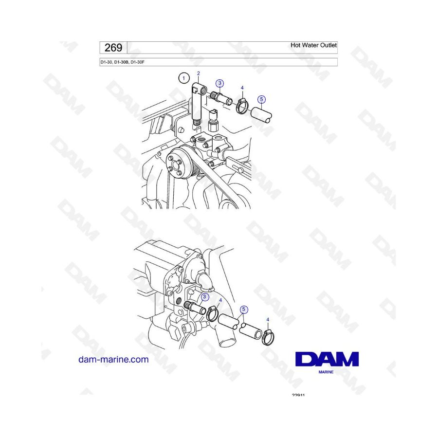 Volvo Penta D1-30/D1-30B/D1-30F - Salida de agua caliente