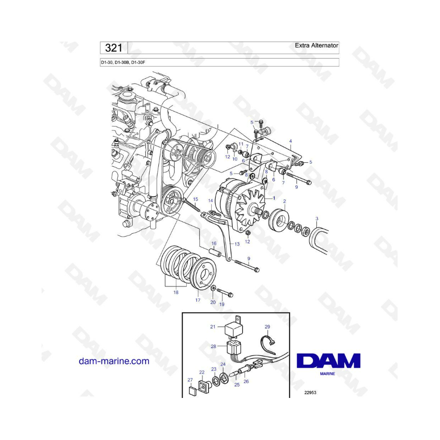 Volvo Penta D1-30/D1-30B/D1-30F - Alternador adicional