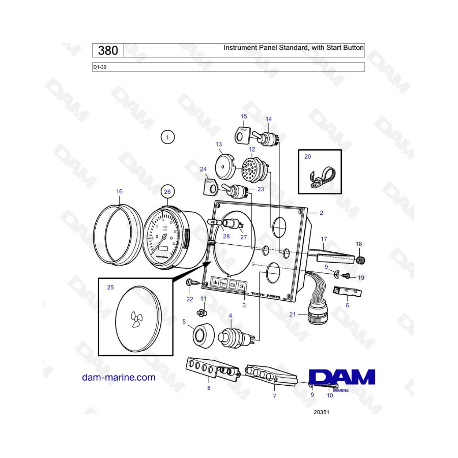 Volvo Penta D1-30 - Instrument panel standard with start button