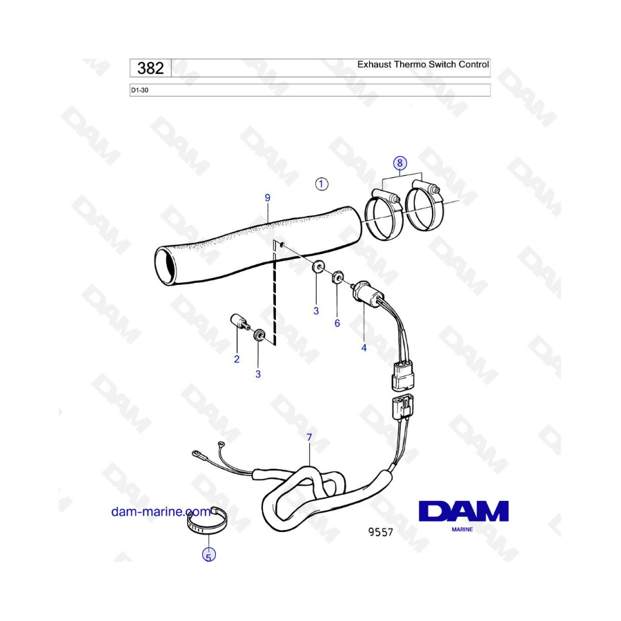 Volvo Penta D1-30 - Control del interruptor térmico de escape