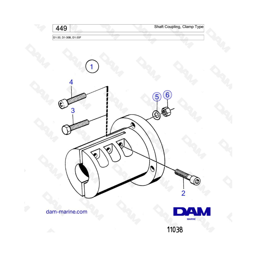 Volvo Penta D1-30/D1-30B/D1-30F - Acoplamiento de eje, tipo abrazadera