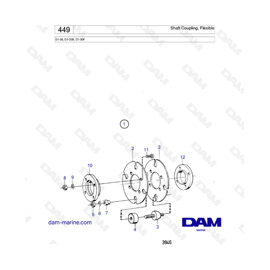 Volvo Penta D1-30/D1-30B/D1-30F - Acoplamiento de eje, flexible