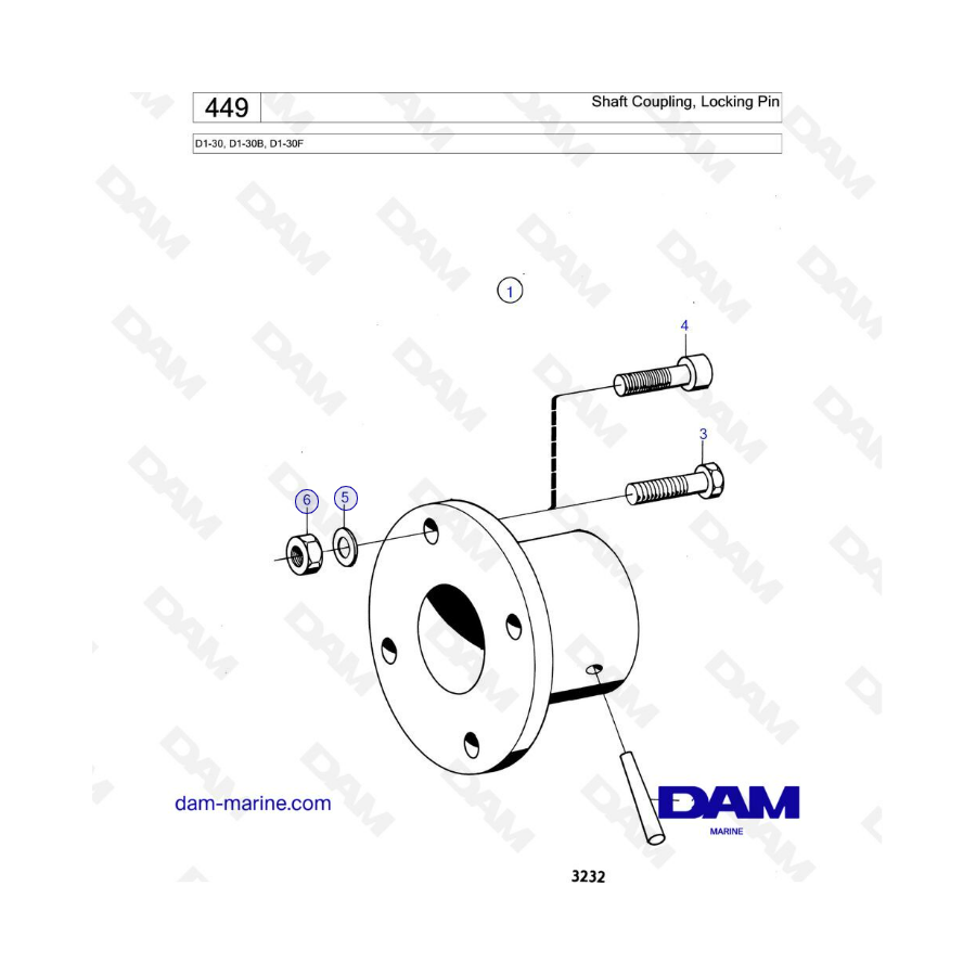 Volvo Penta D1-30 / D1-30B / D1-30F - Acoplamiento del eje, pasador de bloqueo