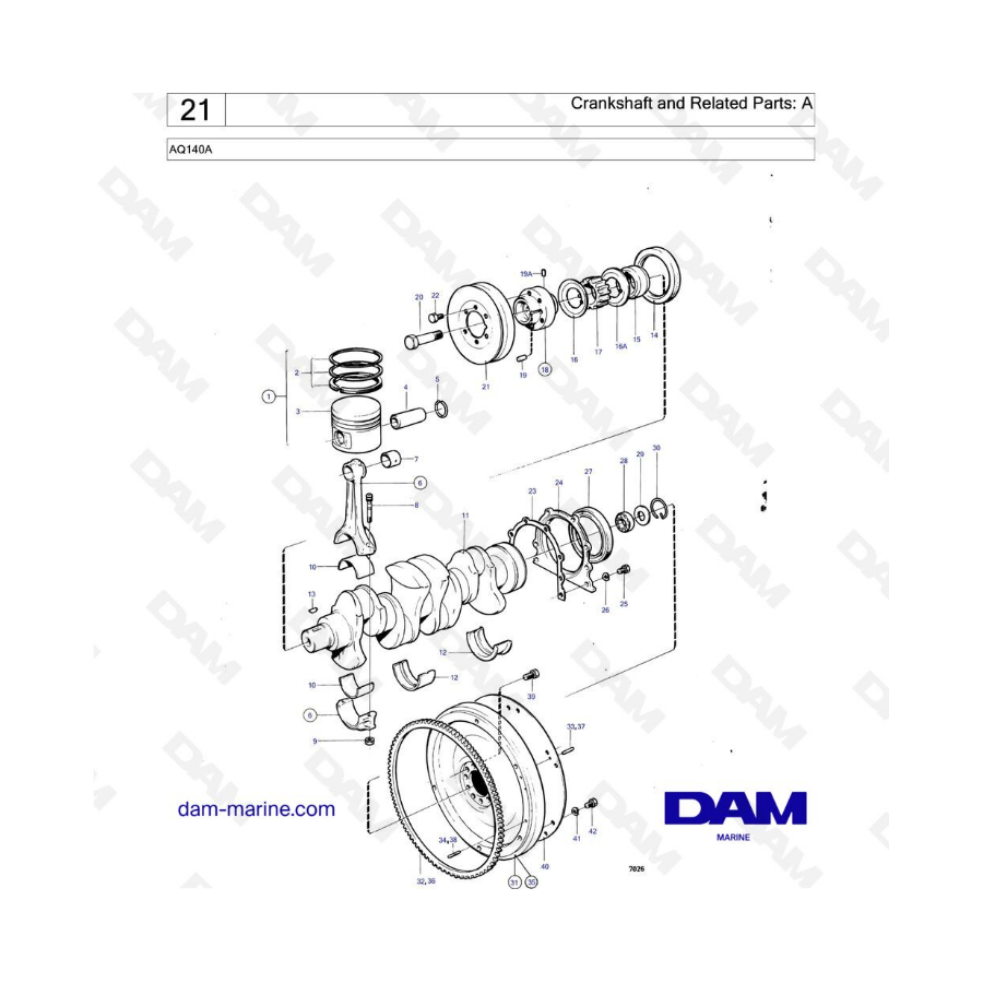 Volvo Penta AQ140A - Cigüeñal y piezas relacionadas: A