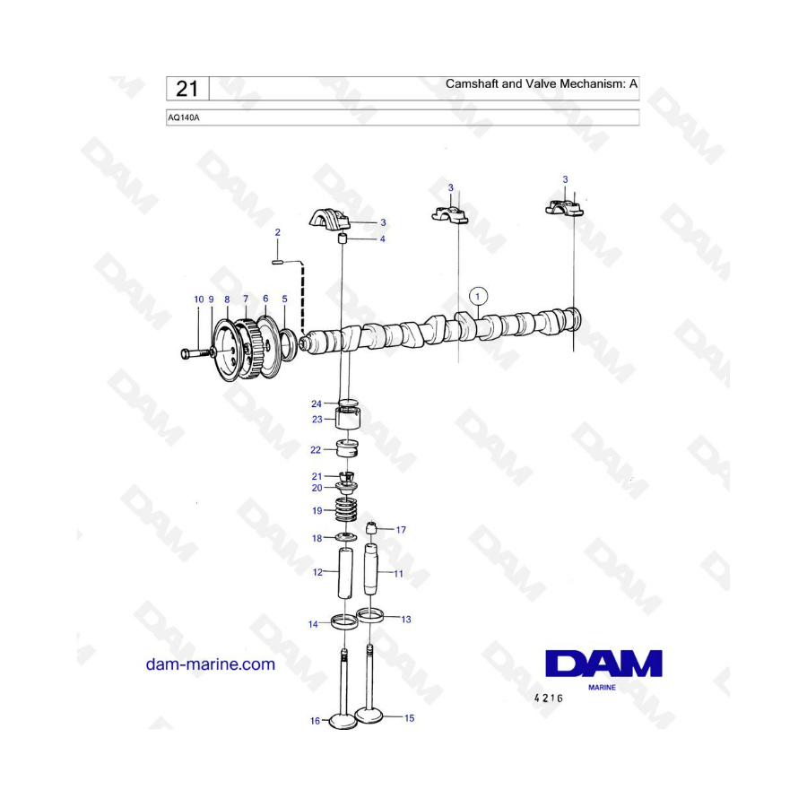 Volvo Penta AQ140A - Camshaft & Valve mechanism : A