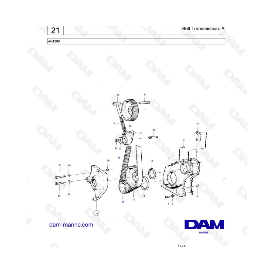 Volvo Penta AQ120B - Belt transmission: A