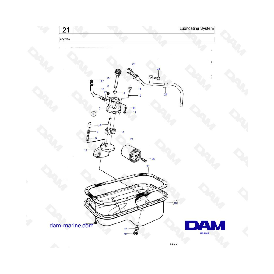 Volvo Penta AQ125A - Sistema de lubricación