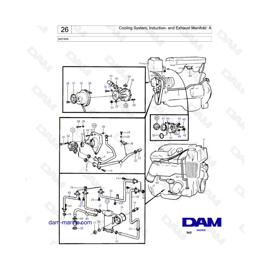 Volvo Penta AQ140A - Cooling system, induction & exhaust manifold: A