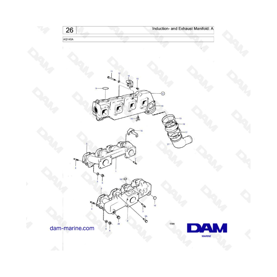 Volvo Penta AQ140A - Induction & exhaust manifold: A