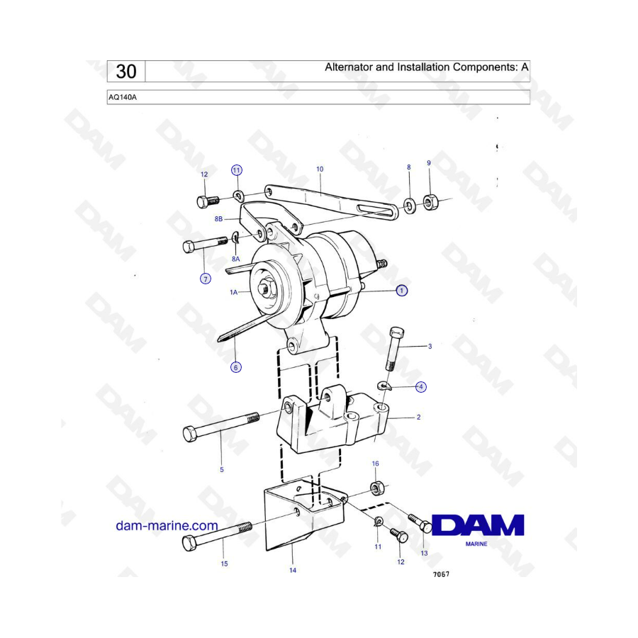 Volvo Penta AQ140A - Alternador y componentes de instalación: A