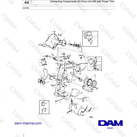 Volvo Penta AQ140A - Componentes de conexión AQ Drive Unit 280 con Power trim