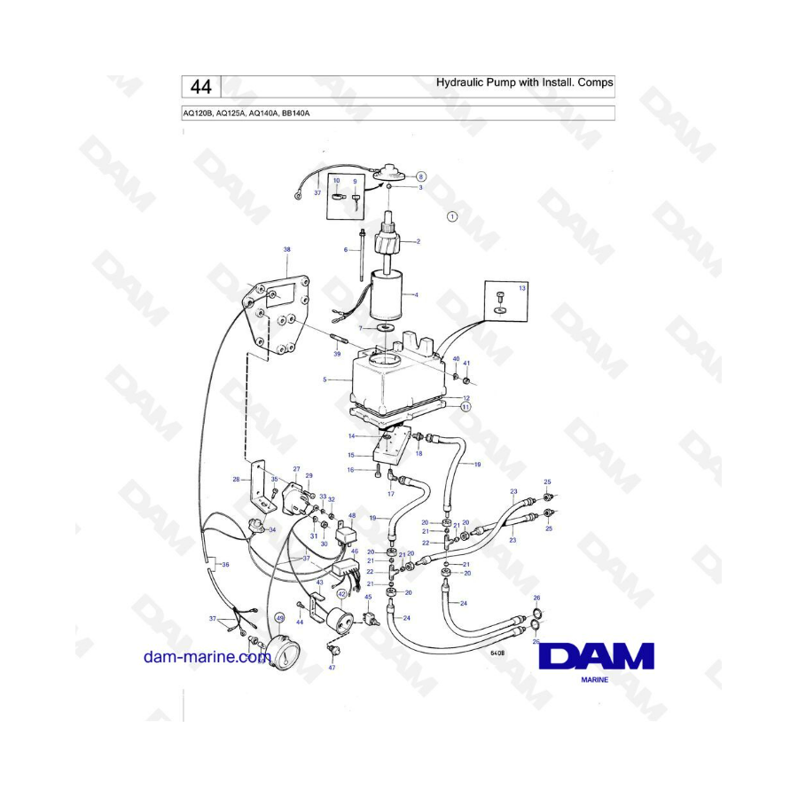 Volvo Penta AQ120B / AQ125A / AQ140A / BB140A - Bomba hidráulica con componentes de instalación