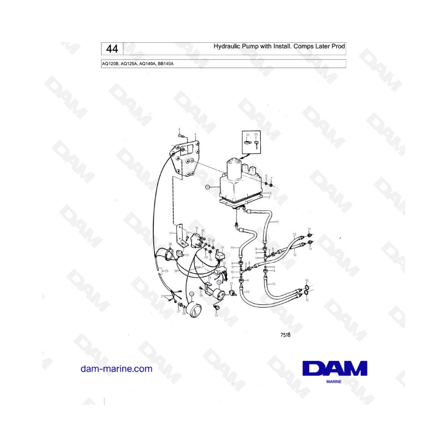 Volvo Penta AQ120B / AQ125A / AQ140A / BB140A - Bomba hidráulica con componentes de instalación posteriores