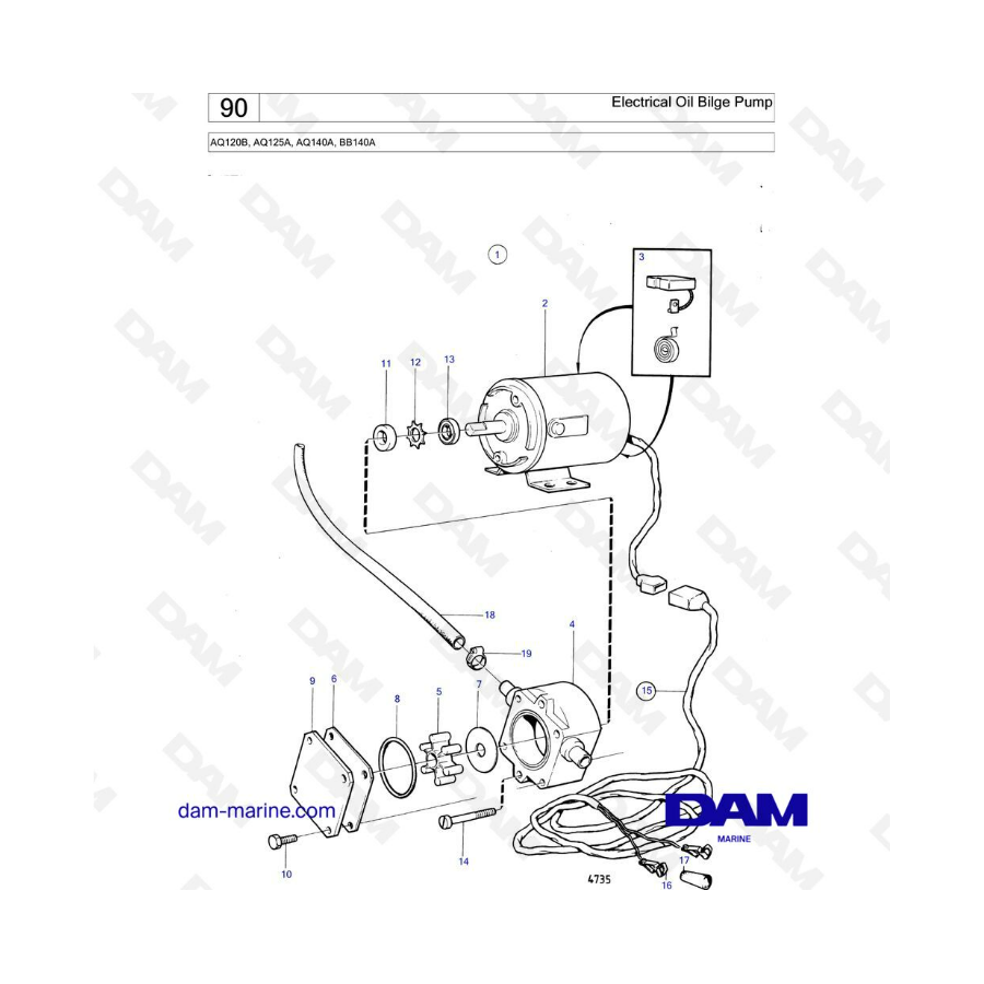 Volvo Penta AQ120B/AQ125A/AQ140A/BB140A - Bomba de achique de aceite eléctrica