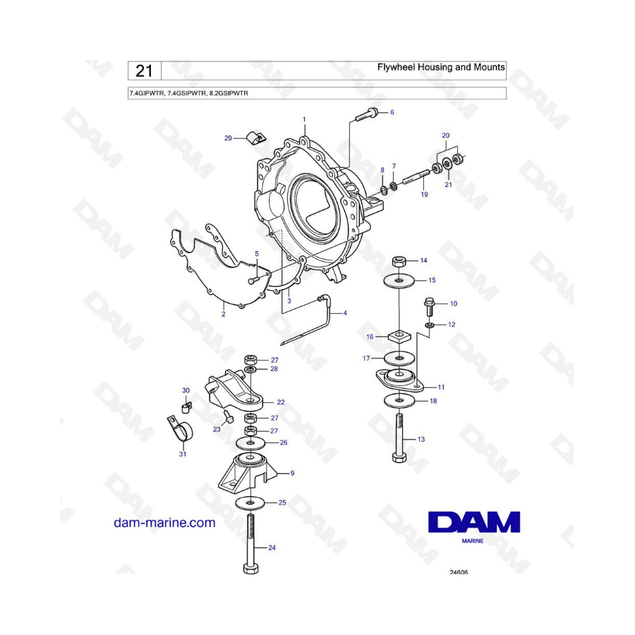 Volvo Penta 7.4L GI / 7.4L GSI / 8.2L GSI - Carcasa y soportes del volante