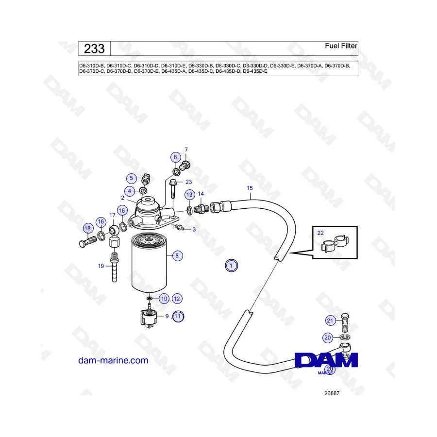 Volvo Penta D6-310D / D6-330D / D6-370D / D6-435D - Filtro de combustible