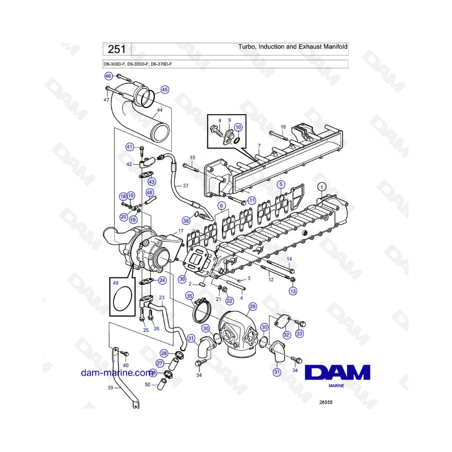 Volvo Penta D6-300D-F / D6-330D-F / D6-370D-F - Colector turbo de inducción y escape