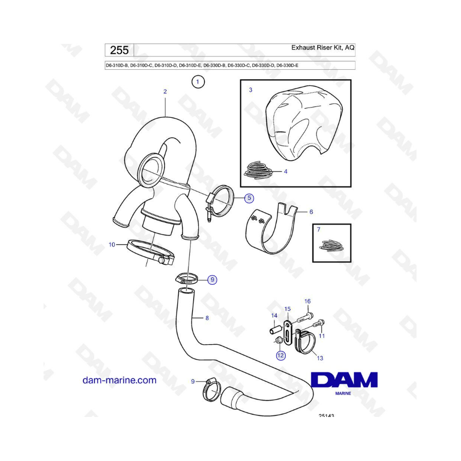 Volvo Penta D6-310D-B -C -D -E / D6-330D-B -C -D -E - Exhaust Riser Kit ...