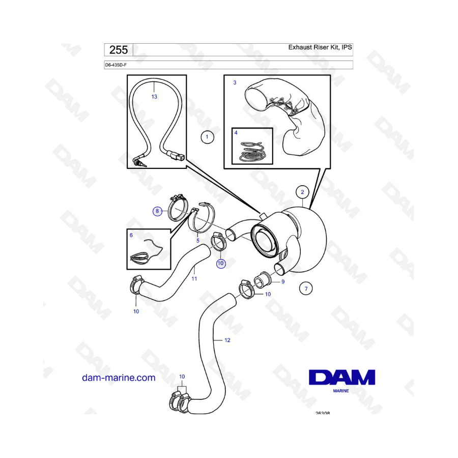 Volvo Penta D6-436D-F - Exhaust Riser Kit, IPS - DAM Marine