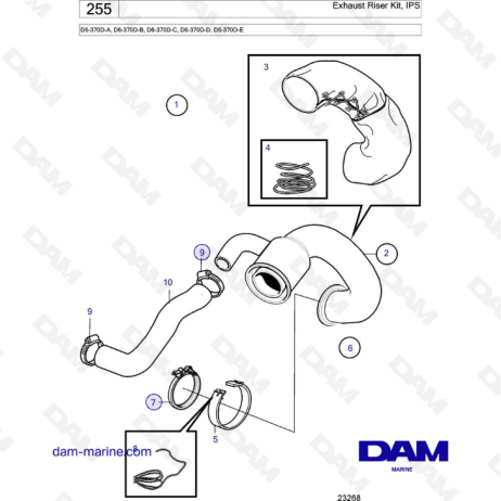 Volvo Penta D6-370D-A -B -C -D -E - Exhaust riser kit, IPS 