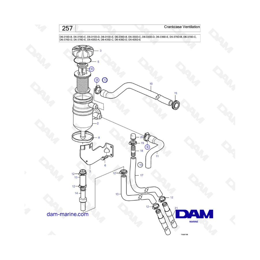 Volvo Penta D6-310D-B -C -D -E / D6-330D-B -C -D -E / D6-370D-B -C -D -E / D6-435D-A -C -D -E - Crankcase ventilation