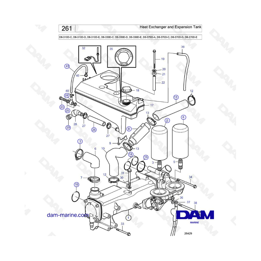 Volvo Penta D6-310D-C -D -E / D6-330D-C -D -E / D6-370D-A -C -D -E - Intercambiador de calor y depósito de expansión