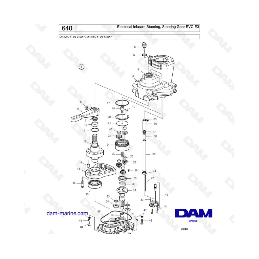 Volvo Penta D6-300D-F / D6-330D-F / D6-370D-F / D6-435D-F - Dirección interior eléctrica, mecanismo de dirección EVC-E3