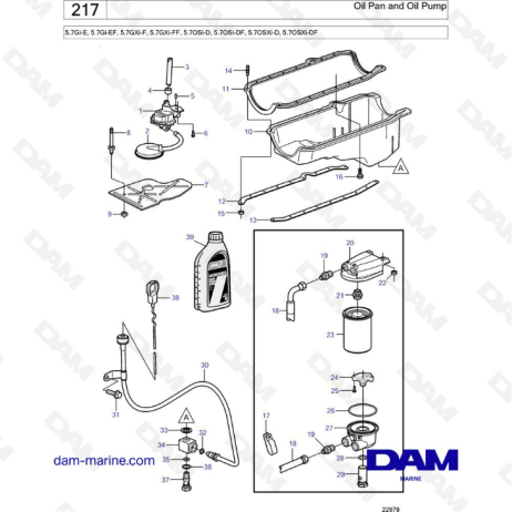 Volvo Penta 5.7L Gi-E / Gi-EF / GXi-F / GXi-FF - Cárter de aceite y bomba de aceite