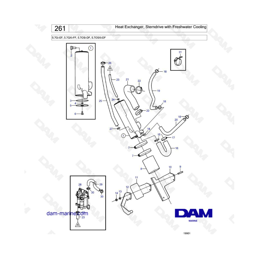 Volvo Penta 5.7L Gi-EF / 5.7L GXi-FF - Intercambiador de calor, dentrofueraborda con refrigeración por agua dulce