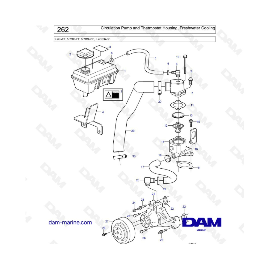 Volvo Penta 5.7L Gi-EF / 5.7L GXi-FF - Bomba de circulación y carcasa del termostato, refrigeración por agua dulce