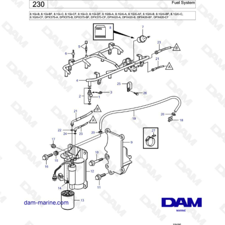 Volvo Penta 8.1L Gi-B / Gi-BF / Gi-C / Gi-CF / Gi-D / Gi-DF / GSI-A / GXI-A / GXI-AF / GXI-B - Fuel system