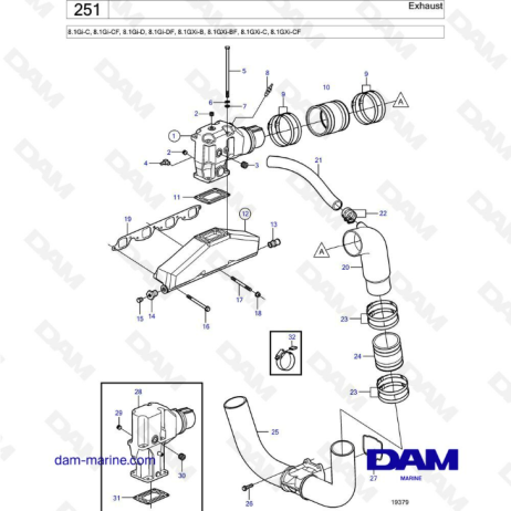 Volvo Penta 8.1L Gi-C / Gi-CF / Gi-D / Gi-DF / GXi-B / GXi-BF / GXi-C / GXi-CF - Exhaust