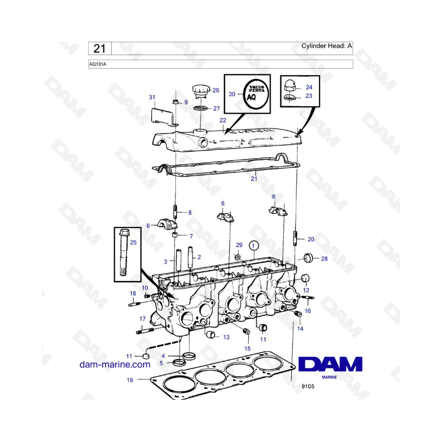 Volvo Penta AQ131A - Cylinder head: A