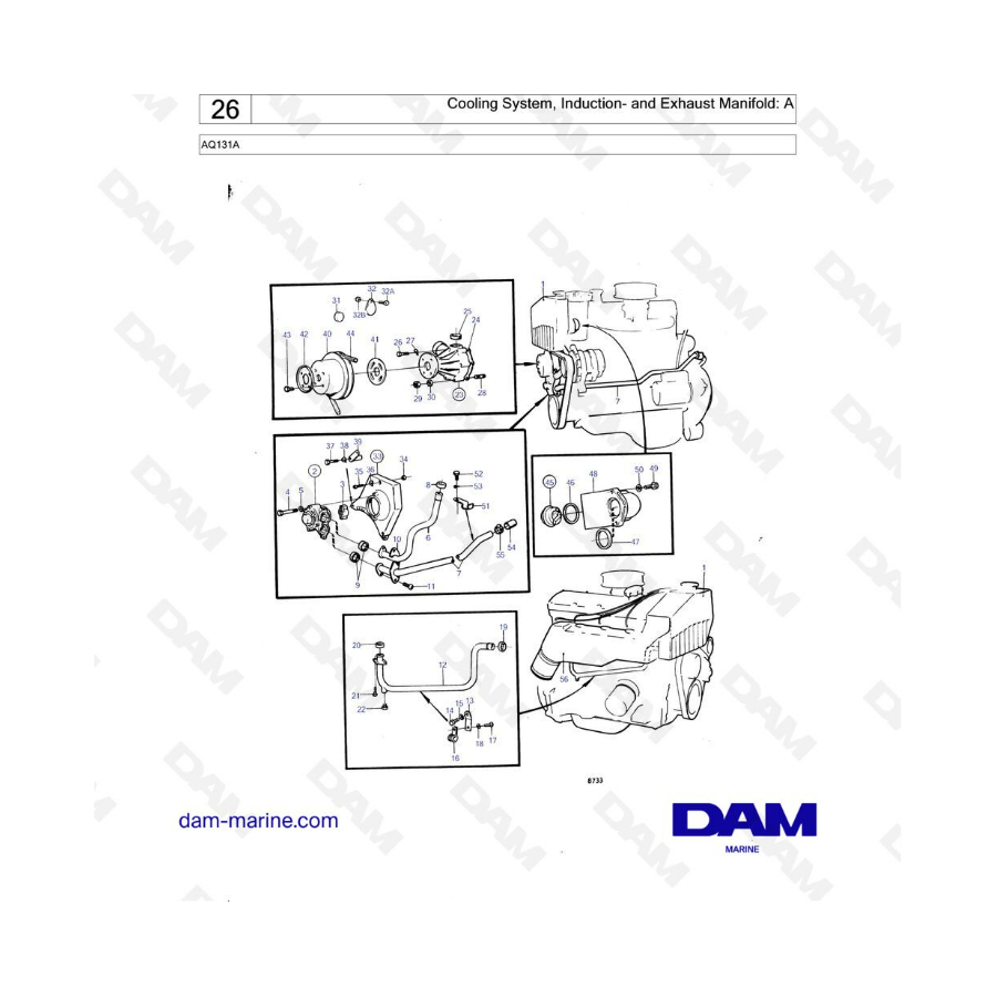 Volvo Penta AQ131A - Cooling system, induction & exhaust manifold: A