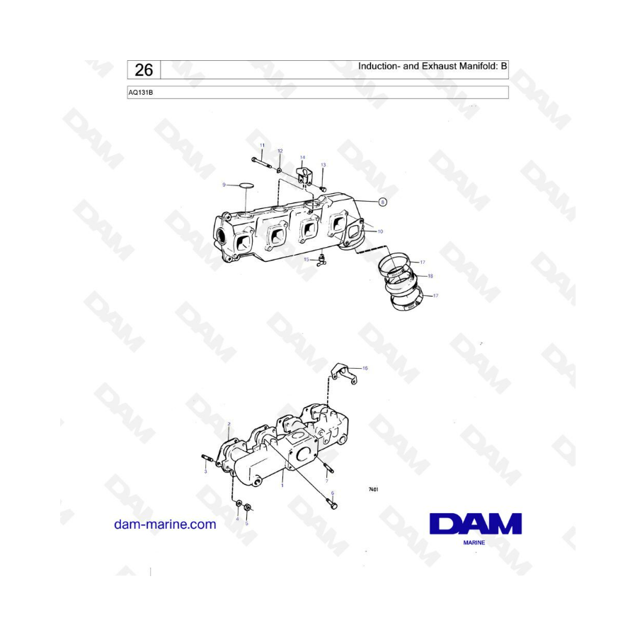 Volvo Penta AQ131B - Colector de admisión y escape: B