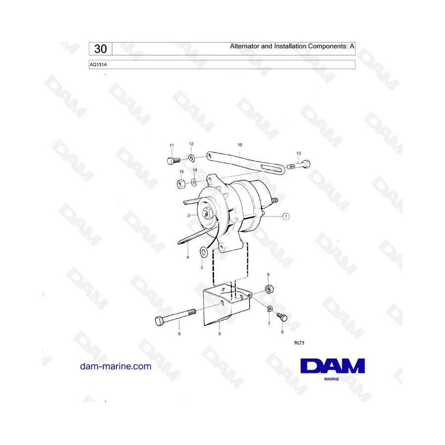 Volvo Penta AQ131A - Alternador y componentes de instalación: A