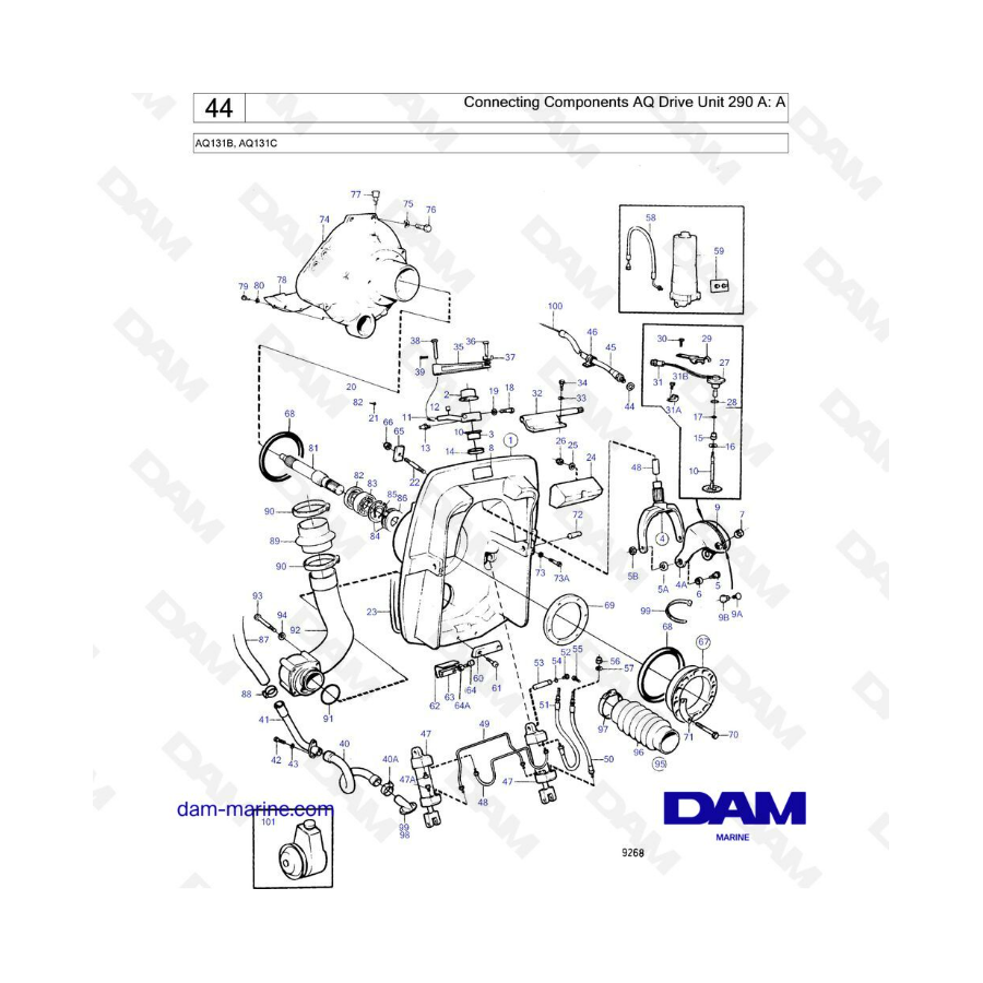 Volvo Penta AQ131B / AQ131C - Componentes de conexión AQ Drive Unit 290A : A