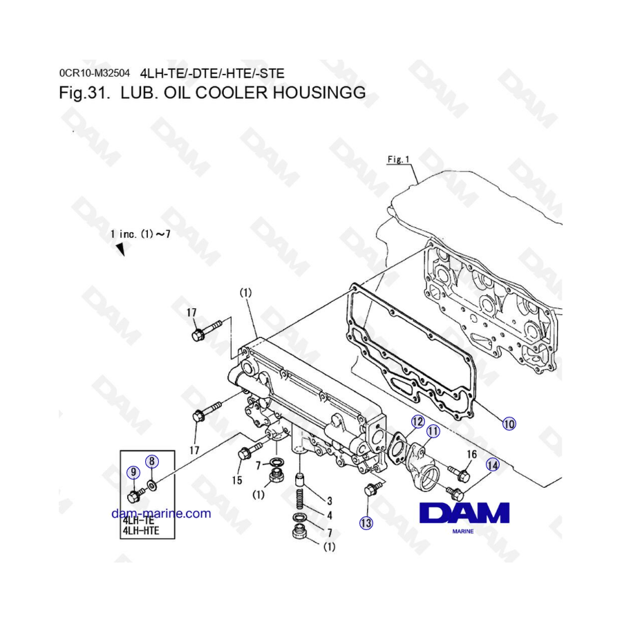 Yanmar 4LH-TE / 4LH-DTE / 4LH-HTE / 4LH-STE - Carcasa del enfriador de aceite lubricante