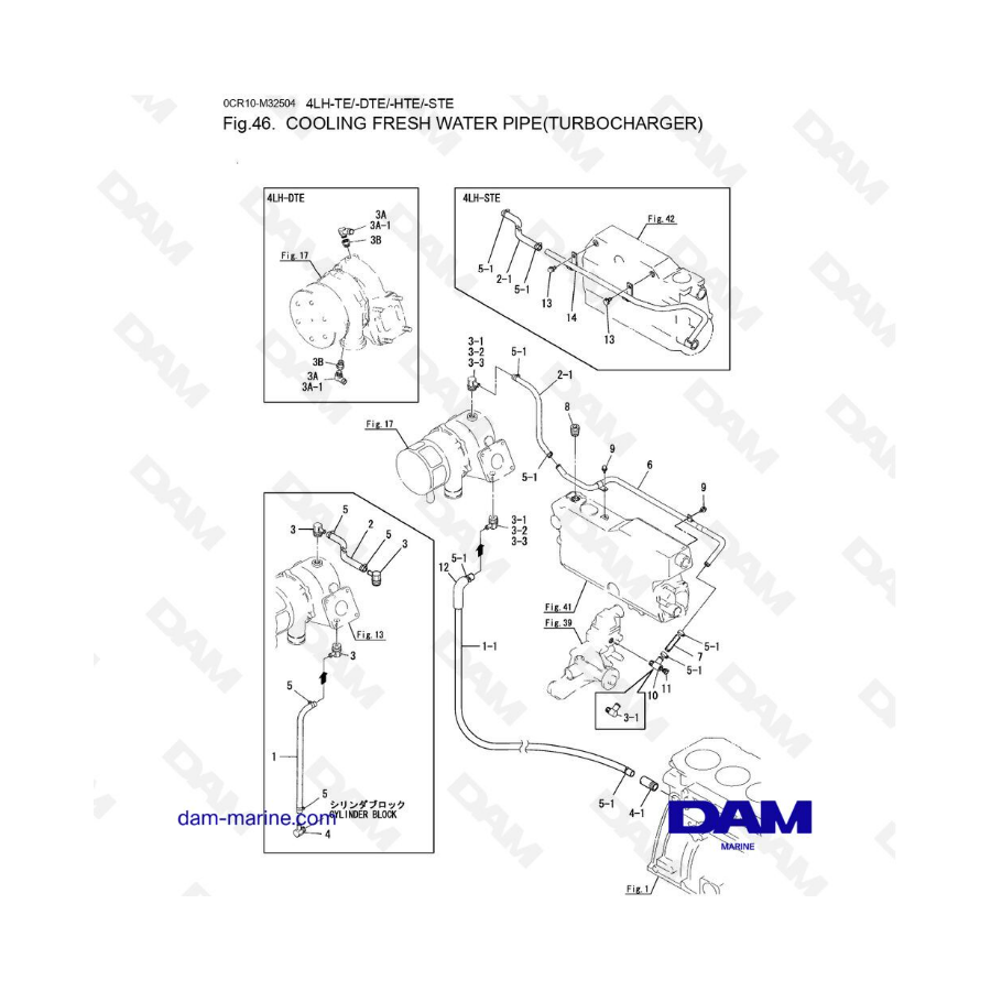 Yanmar 4LH-TE / 4LH-DTE / 4LH-HTE / 4LH-STE - Cooling fresh water pipe (turbocharger)