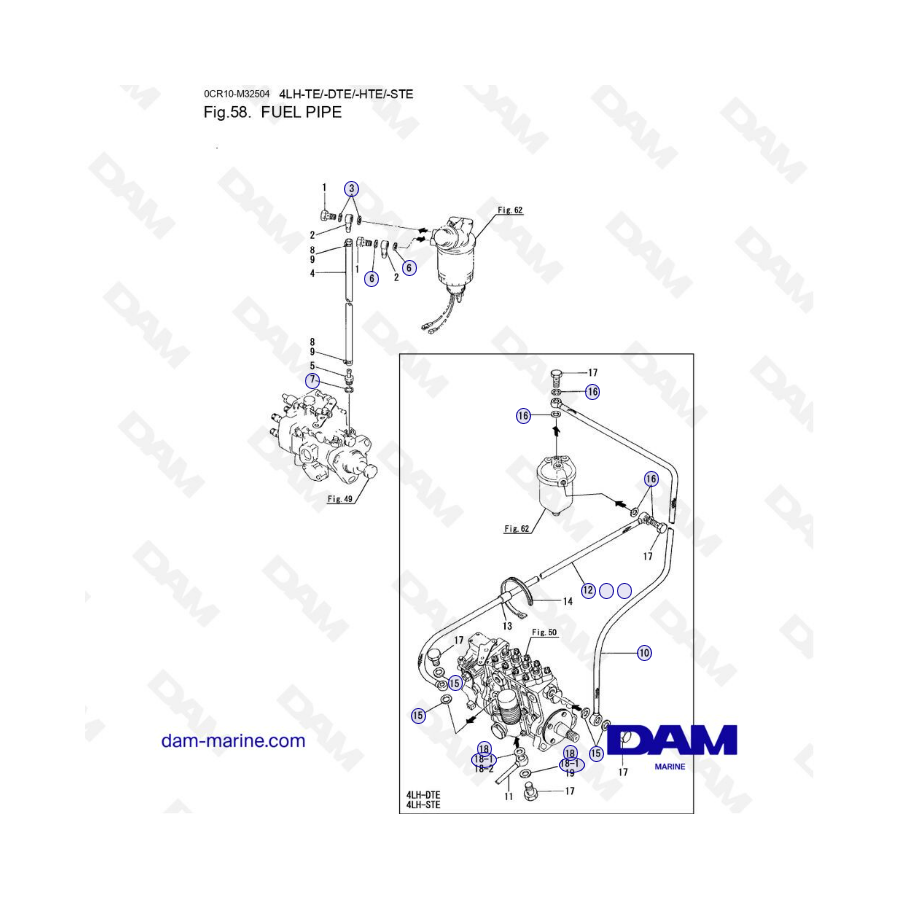 Yanmar 4LH-TE / 4LH-DTE / 4LH-HTE / 4LH-STE - Fuel pipe