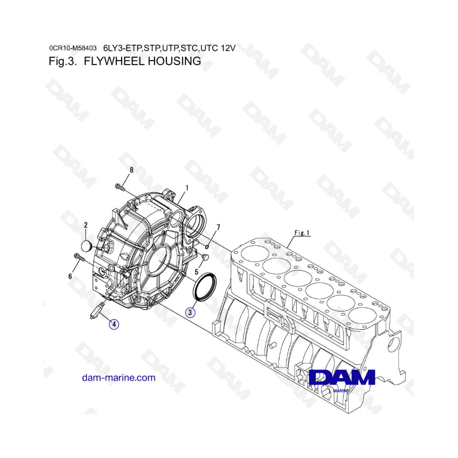 Yanmar 6LY3-ETP / STP / UTP / STC / UTC - Flywheel housing