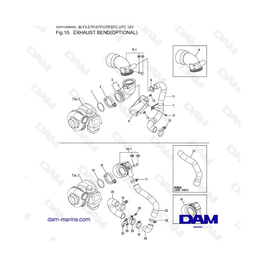 Yanmar 6LY3-ETP / STP / UTP / STC / UTC - Codo de escape (opcional)