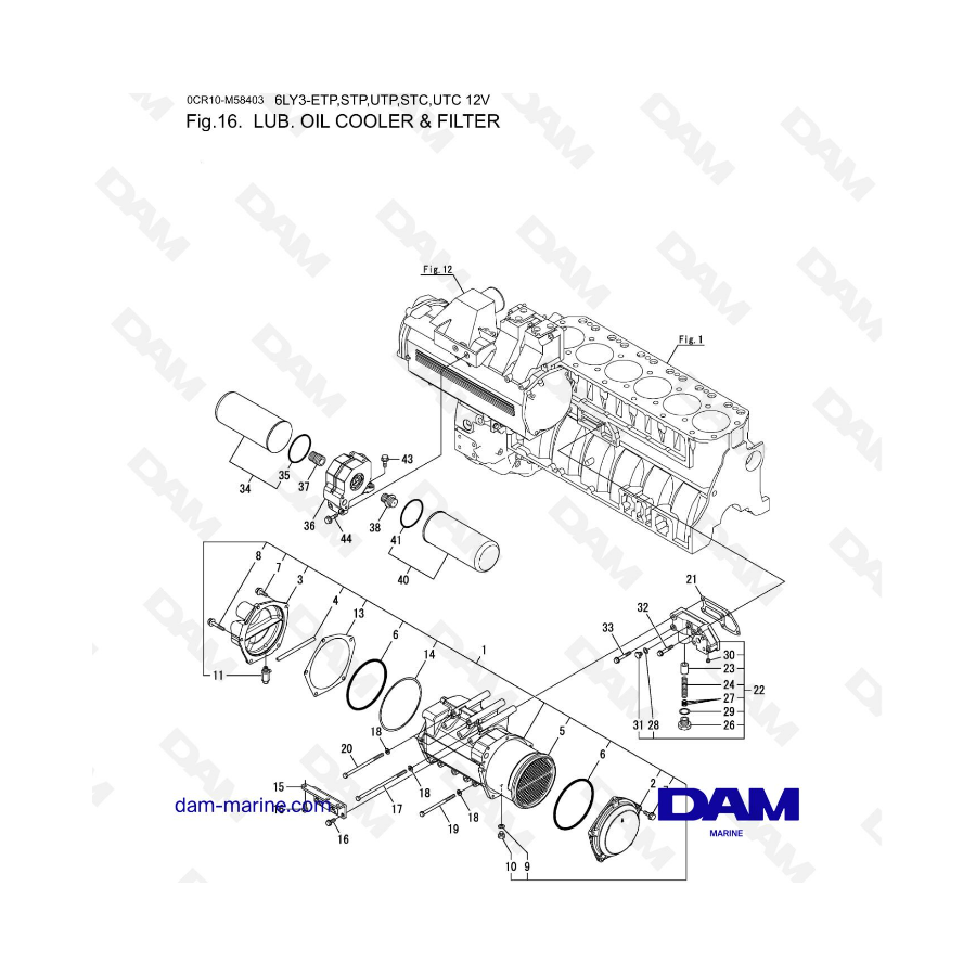 Yanmar 6LY3-ETP / STP / UTP / STC / UTC - Lub. oil cooler & filter