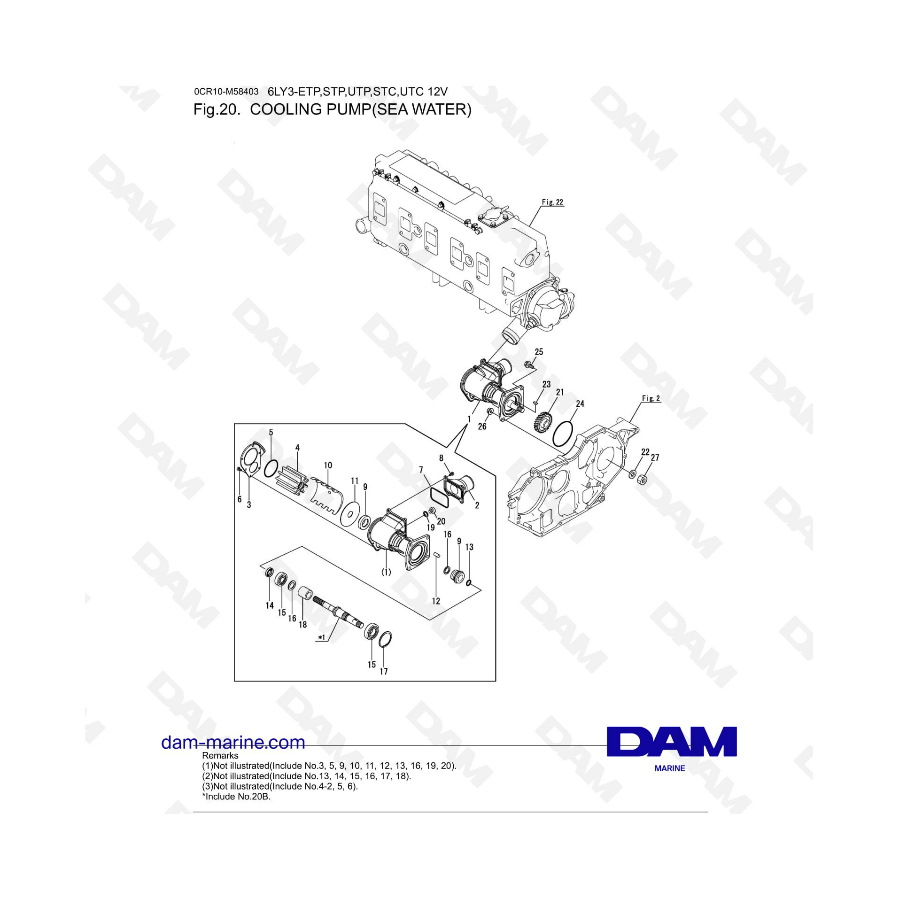 Yanmar 6LY3-ETP / STP / UTP / STC / UTC - Bomba de refrigeración (agua de mar)