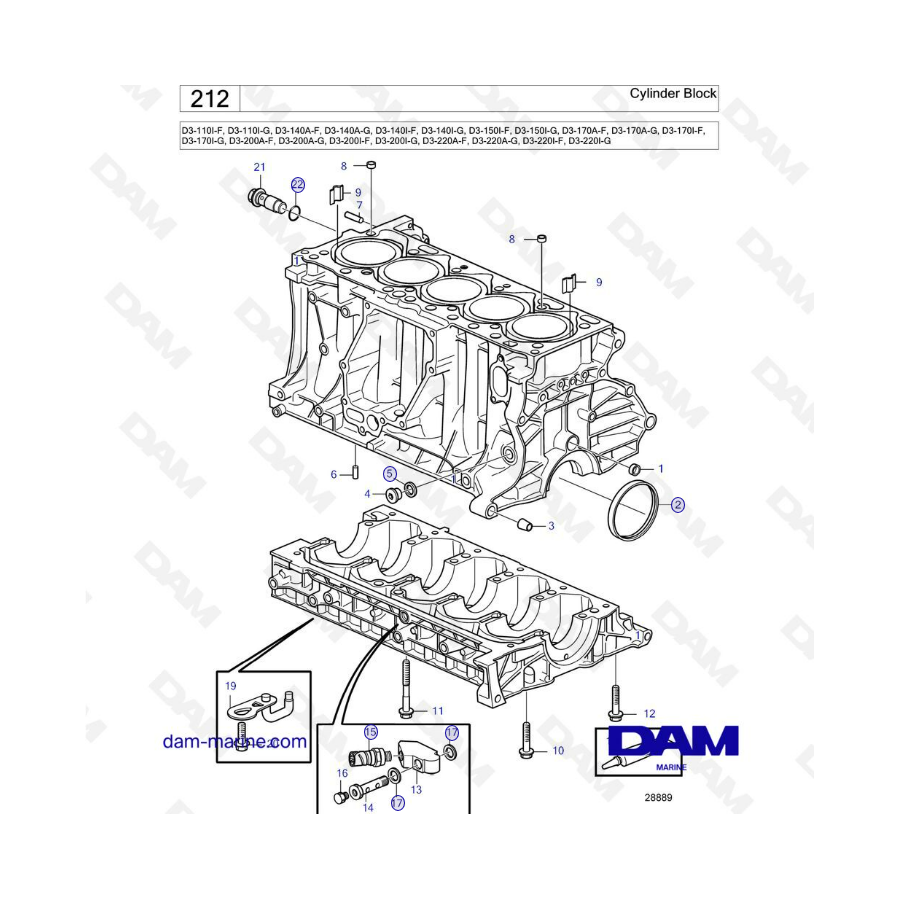 Volvo Penta D3-110I-F / D3-110I-G / D3-140 / D3-150 / D3-170 / D3-200 / D3-220 - Bloque de cilindros