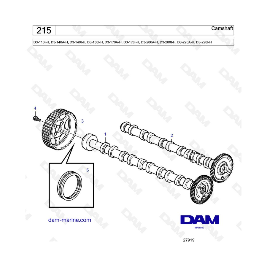 Volvo Penta D3-110I-H/D3-140A-H I-H/D3-150I-H/D3-170A-H I-H/D3-200A-H I-H/D3-220A-H I-H - Árbol de levas