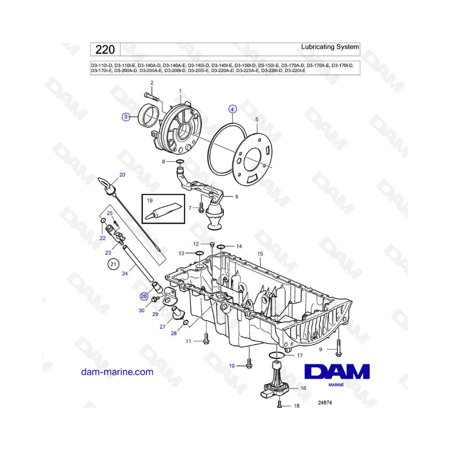 Volvo Penta D3-110I-D I-E / D3-140A-D A-E I-D I-E / D3-150I-D I-E / D3-170A-D -E I-D I-E / D3-200 / D3-220 - Lubricating system