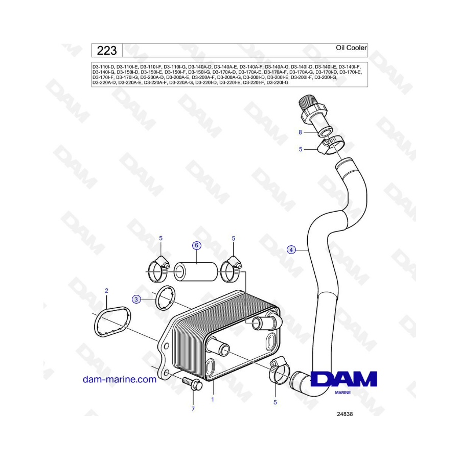 Volvo Penta D3-110I-D E F G / D3-140A I / D3-150I / D3-170A / D3-170I / D3-200A / D3-220A - I - Oil cooler