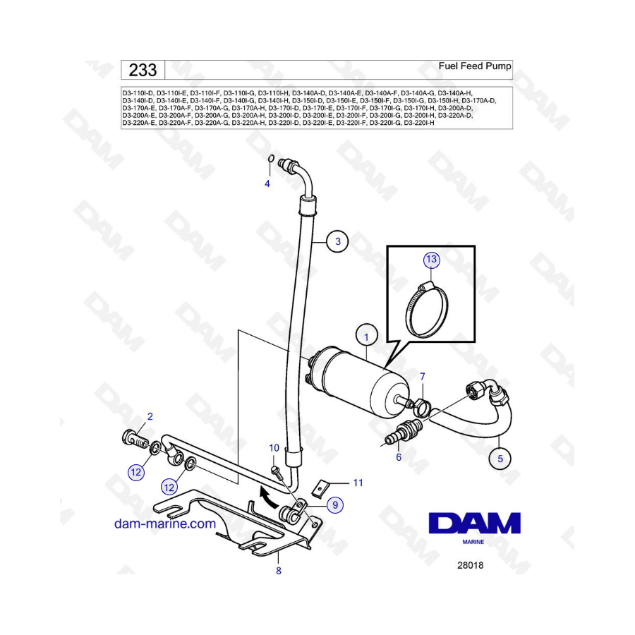 Volvo Penta D3-110 / D3-140 / D3-150 / D3-170 / D3-200 / D3-220 - Bomba de alimentación de combustible