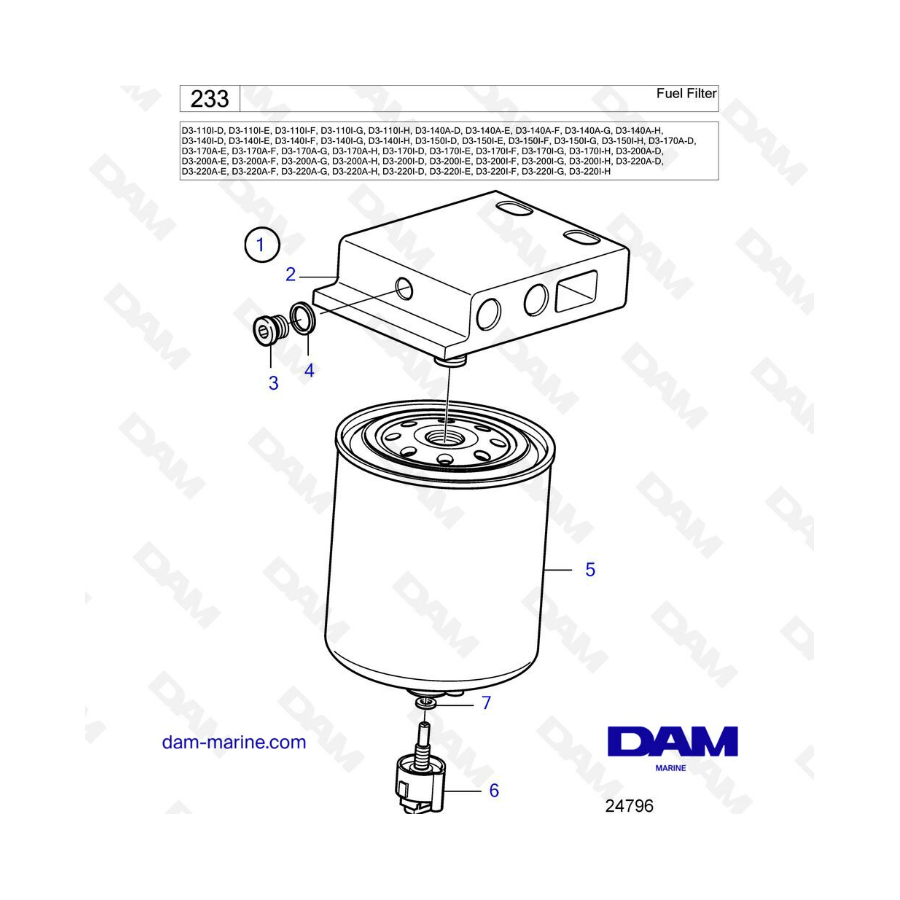 Volvo Penta D3-110 / D3-140 / D3-150 / D3-170 / D3-200 / D3-220 - Filtro de combustible